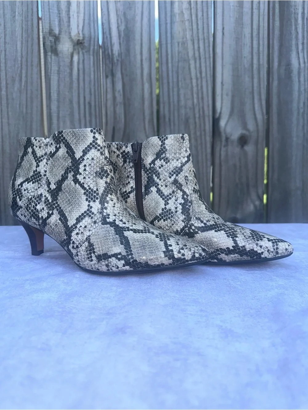 Clarks Snake-Print Pointed Toe Ankle Boots - Beige/Black